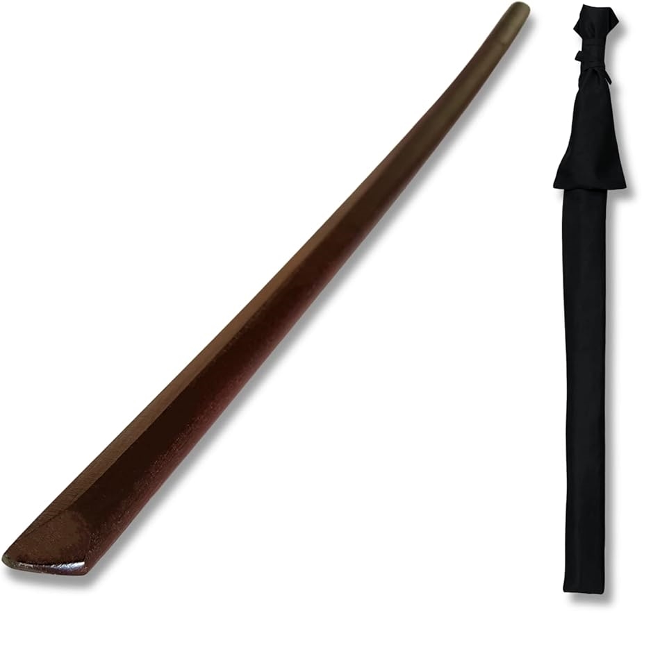 天然木 木刀 刀袋付き 伝統工芸品 お土産 剣道 素振り用(こげ茶) : ゼ