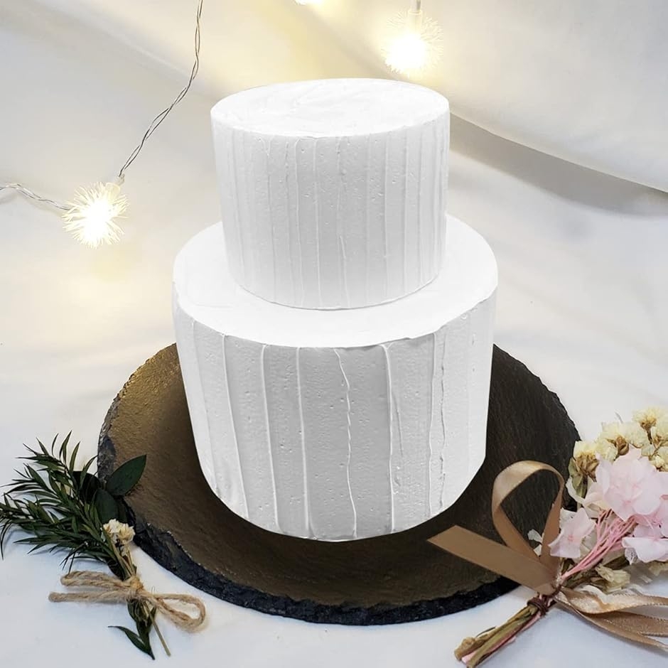 クレイケーキ 土台 2段 フェイクケーキ ダミーケーキ用ベース ハンドメイド (スタンダード,  2段ストライプ)