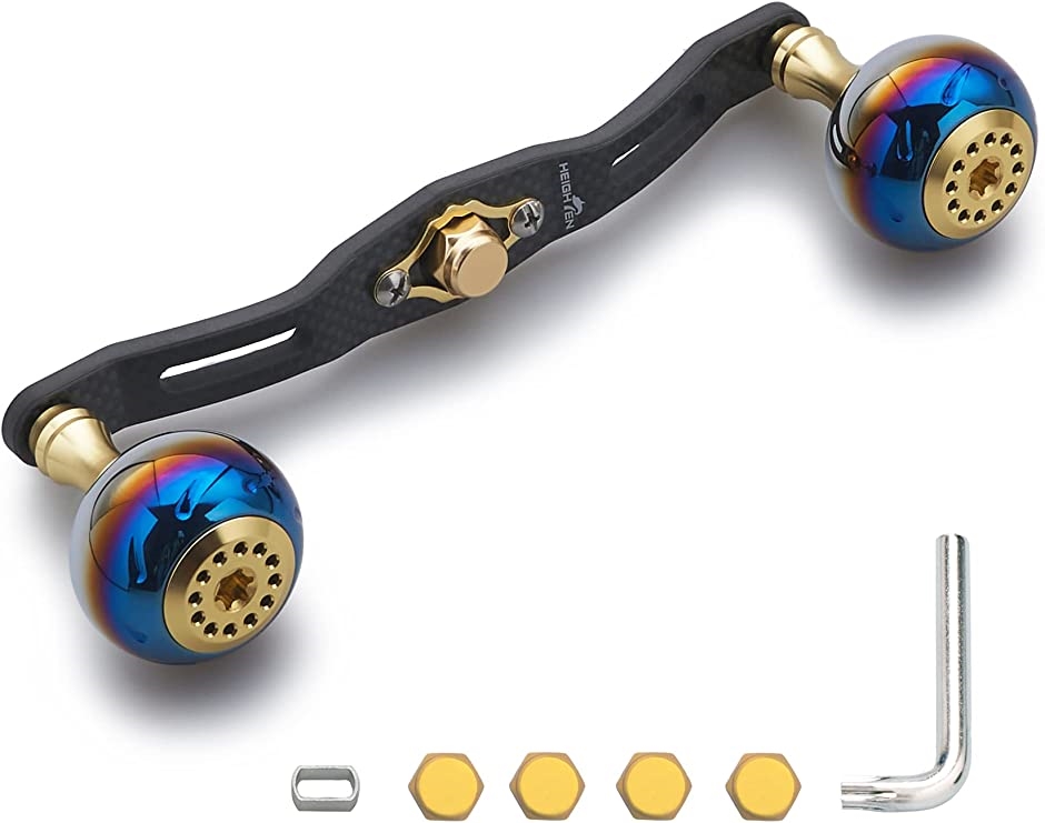 リール ハンドル カーボン 30mmノブ搭載 シマノ SHIMANO ダイワ DAIWA アブ Abu 用 MDM( ゴールド,  120mm)