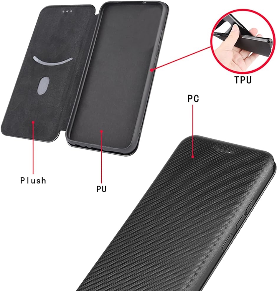 ケース 手帳型 炭素繊維調 PC製 薄い ウォレットタイプ 防指紋 11 MDM( ブラック,  Xiaomi Redmi Note 11 4)｜zebrand-shop｜02