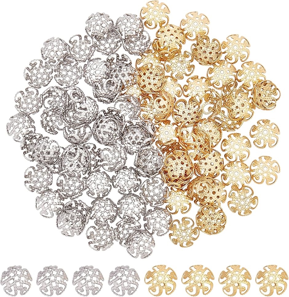 【互換品】 約100個 2色 ビーズキャップ 8mm キャップビーズ 座金 花座 304ステンレス MDM