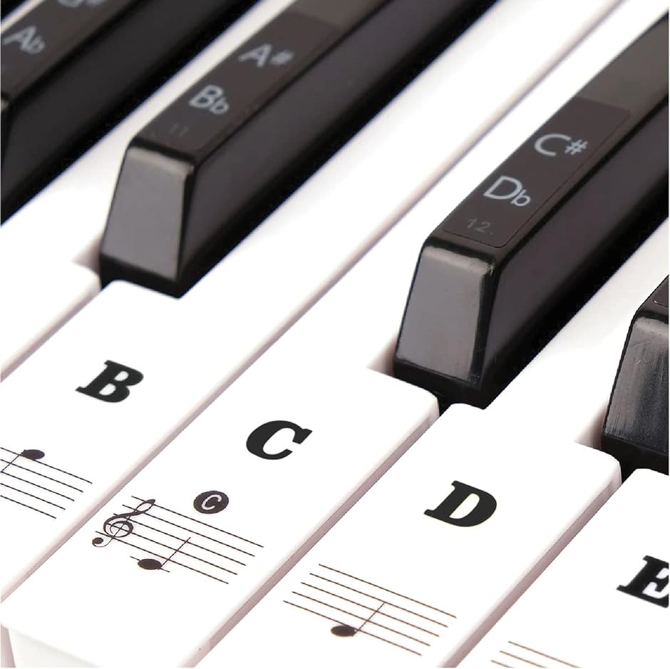 49 / 61 76 88 鍵盤対応 ピアノシール ピアノステッカー キーボード 音符シール 初心者 練習 音符ガイド( ブラック)｜zebrand-shop