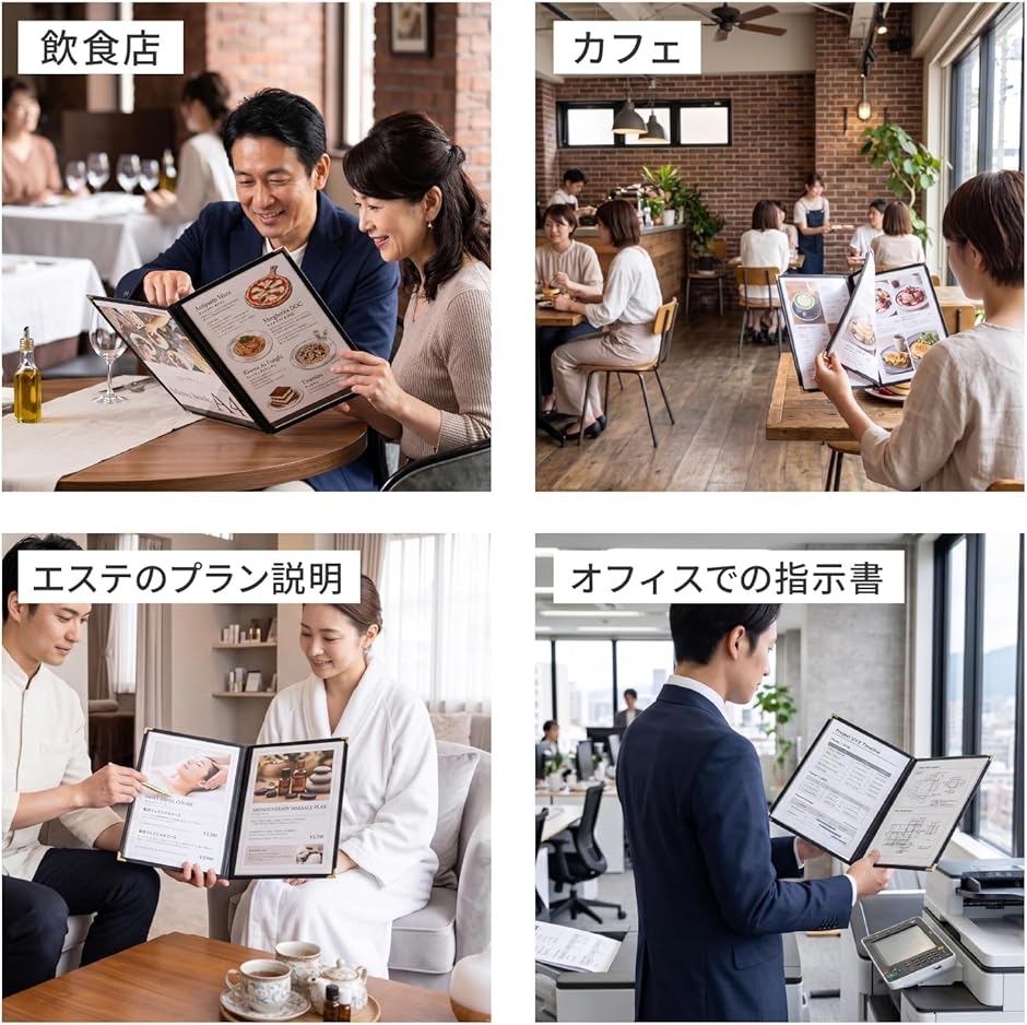 メニューブック A4 メニュー表 ファイル 飲食店 カバー 黒 クリア (黒