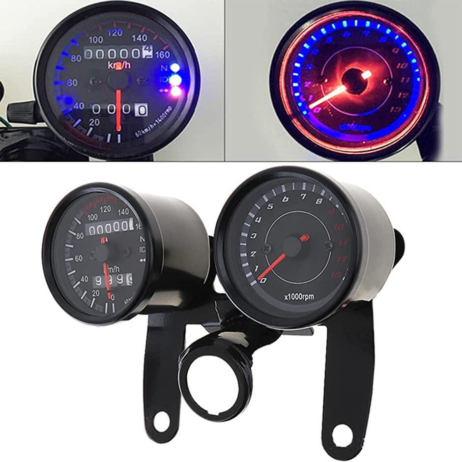 バイク オートバイ ブルー LED スピードメーター タコメーター 一式 キット 計器 距離計 汎用