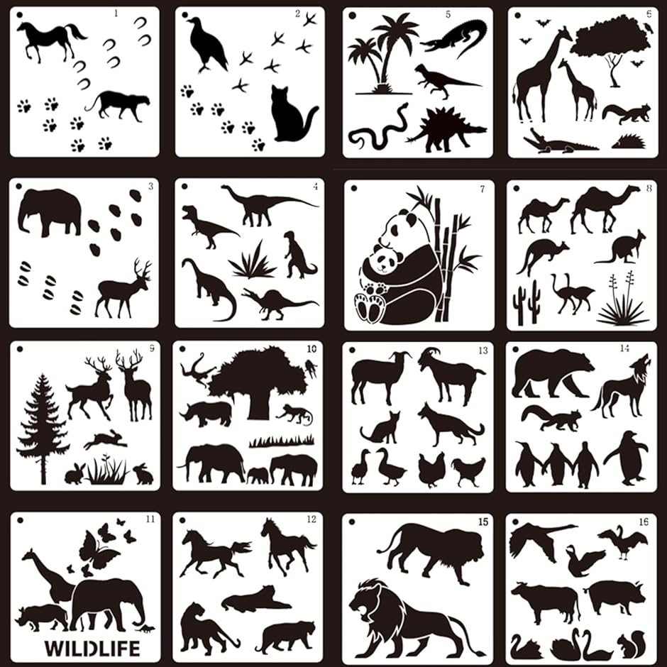 動物 ステンシルシート かわいい アニマル 描画テンプレート 16枚( 動物 アニマル 16枚)｜zebrand-shop｜02