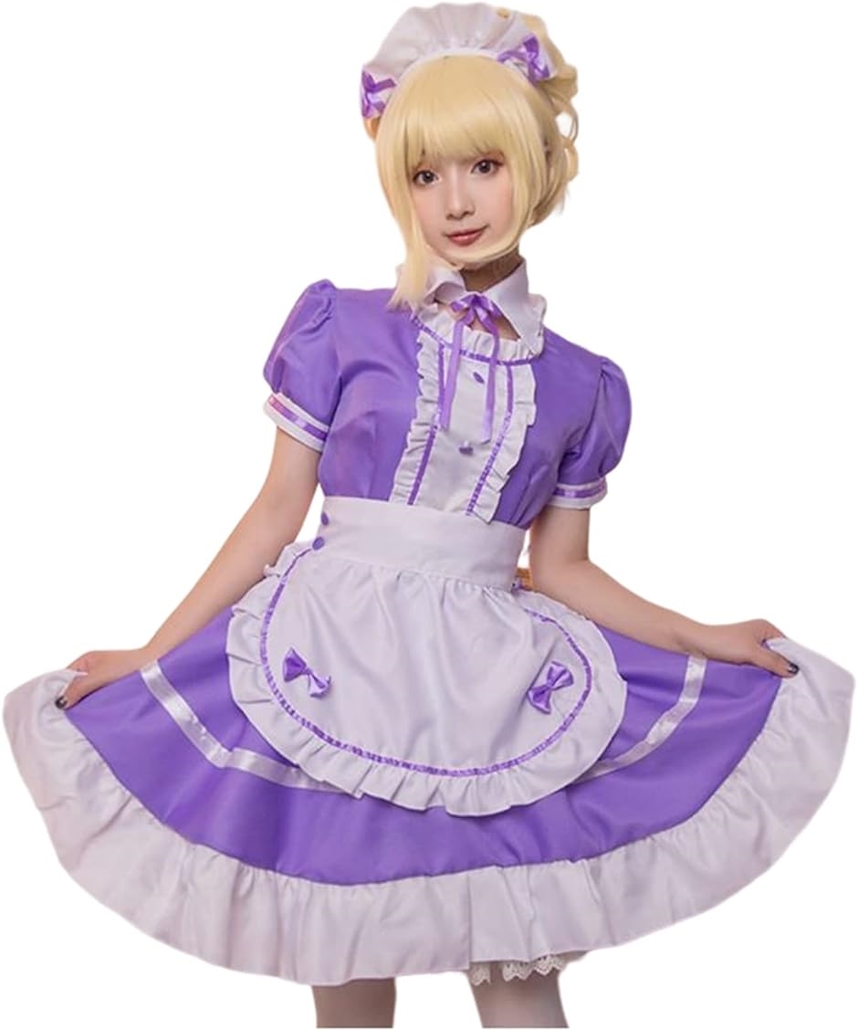 メイド服 コスプレ 衣装 ロリータ 仮装 パーティー カチューシャ e583( パープル,  L)