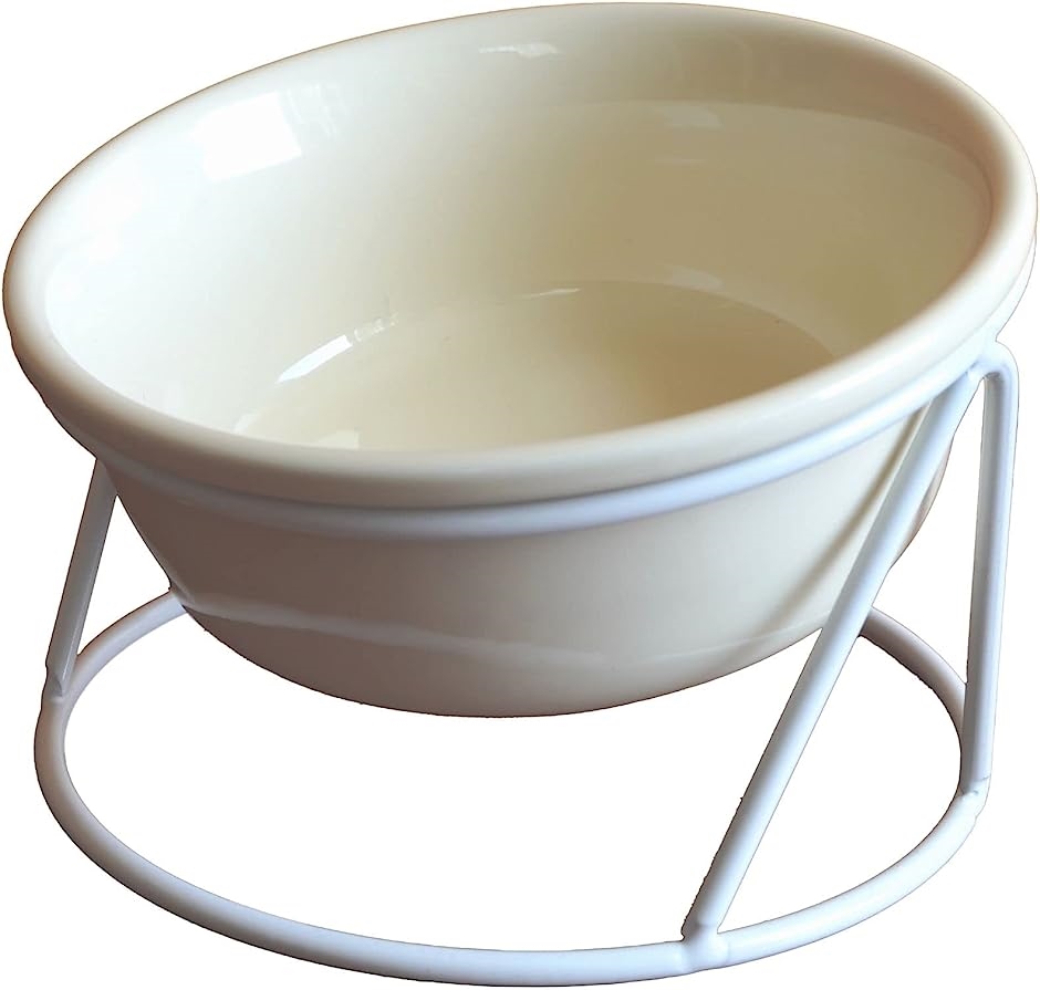 猫 えさ 皿 食器 フードボウル 水飲み器 ペット用品 陶器 300ml 15度の傾斜 取り外し式( オフホワイト)｜zebrand-shop