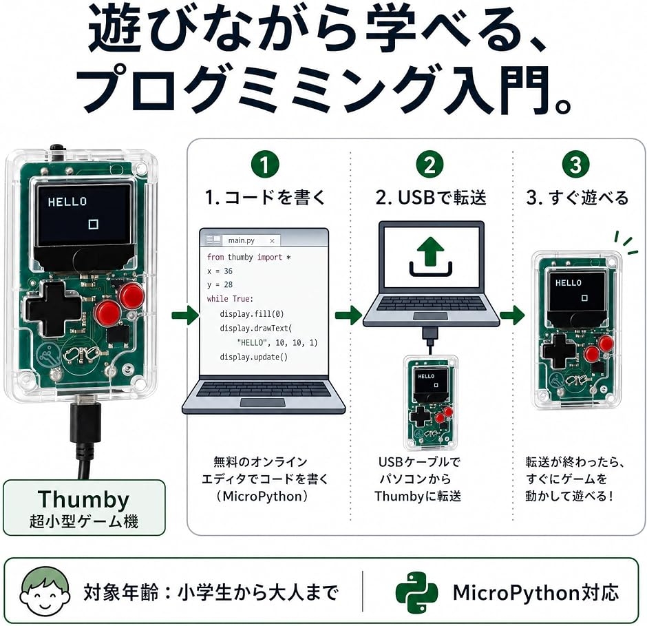 Thumby 小さなゲーム機 プレイ可能なプログラム可能なキーチェーン
