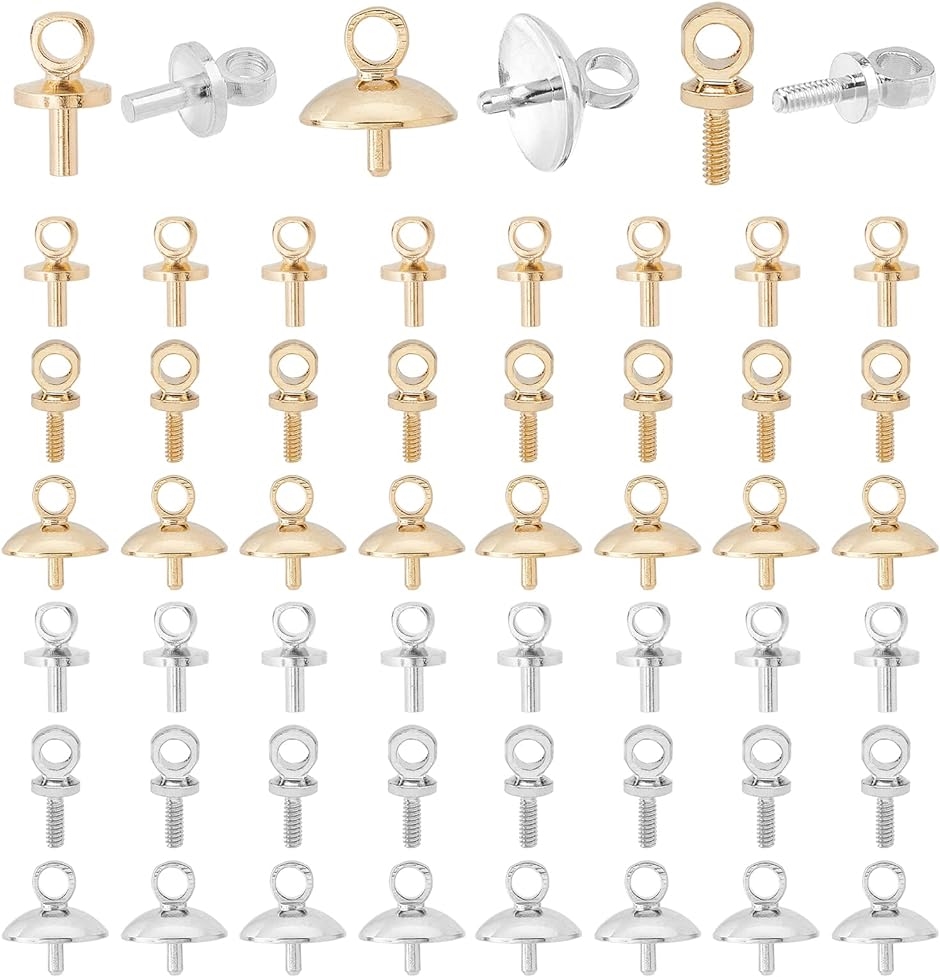 Yahoo! Yahoo!ショッピング(ヤフー ショッピング)挿入ヒートン 約60個 6種 ネジヒートン 2色 レジン アクセサリーパーツ 収納ケース付き（ 混合色）