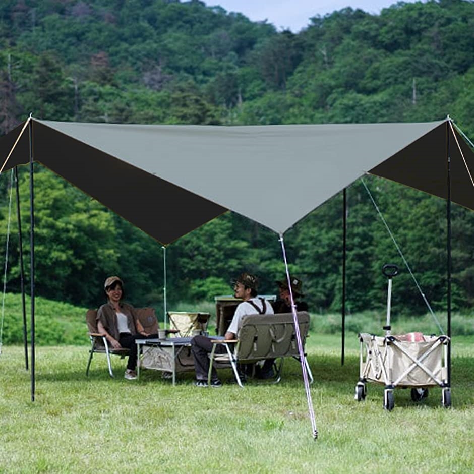 天幕 タープ キャンプテント サンシェルター 3x3m、ブラックガム