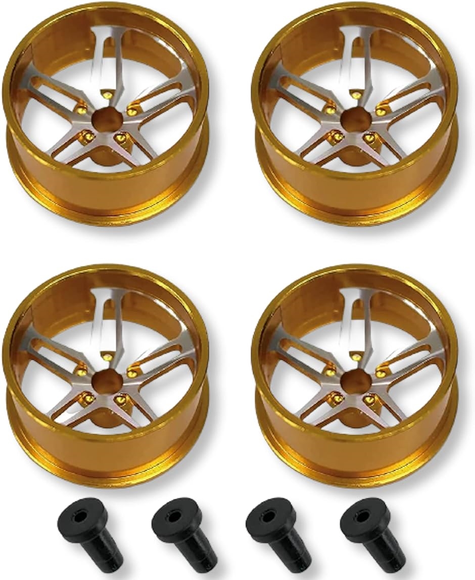 ミニ四駆用 アルミホイール 4個セット デュアル5スポークローハイトタイヤ用( ゴールド)｜zebrand-shop