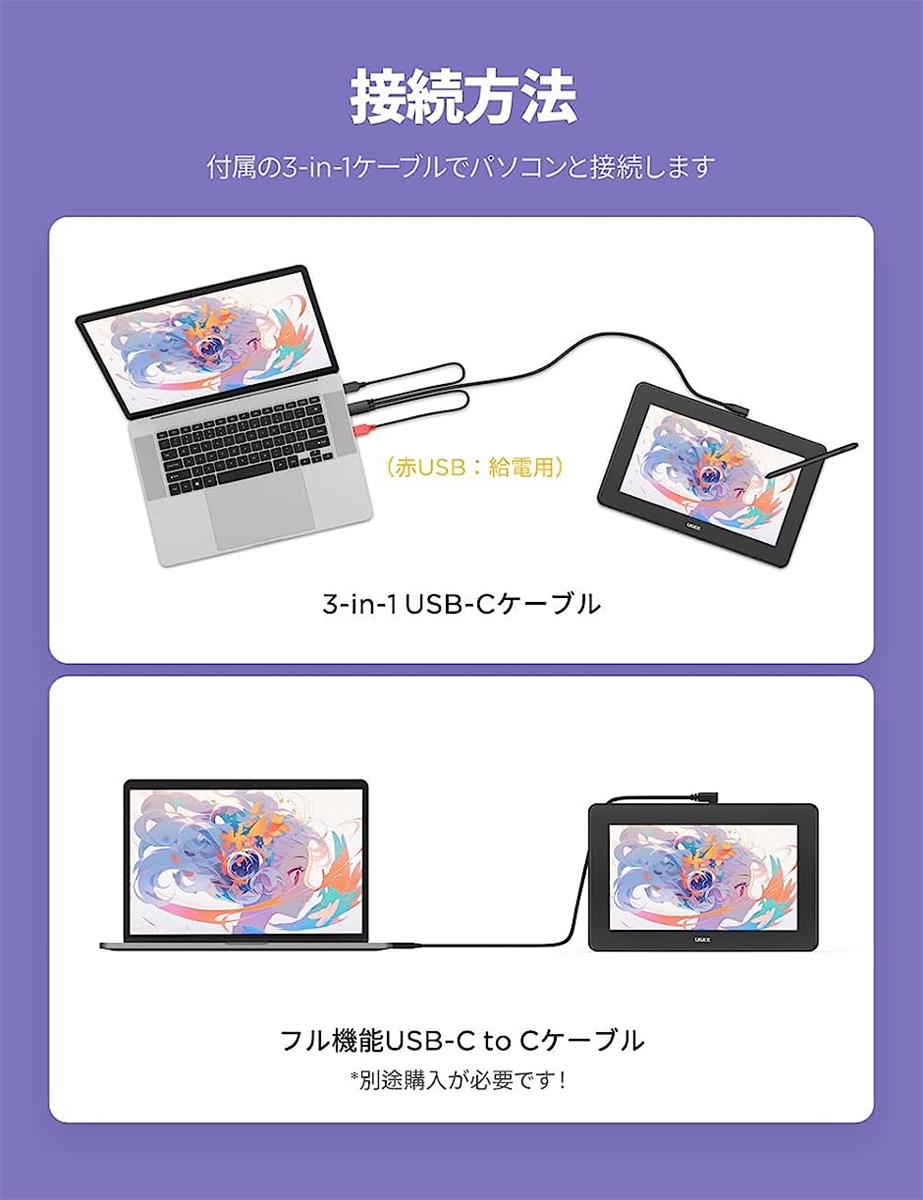 液タブ 液晶ペンタブレット U1200 豪華版 充電不要ペン 8192レベル筆圧