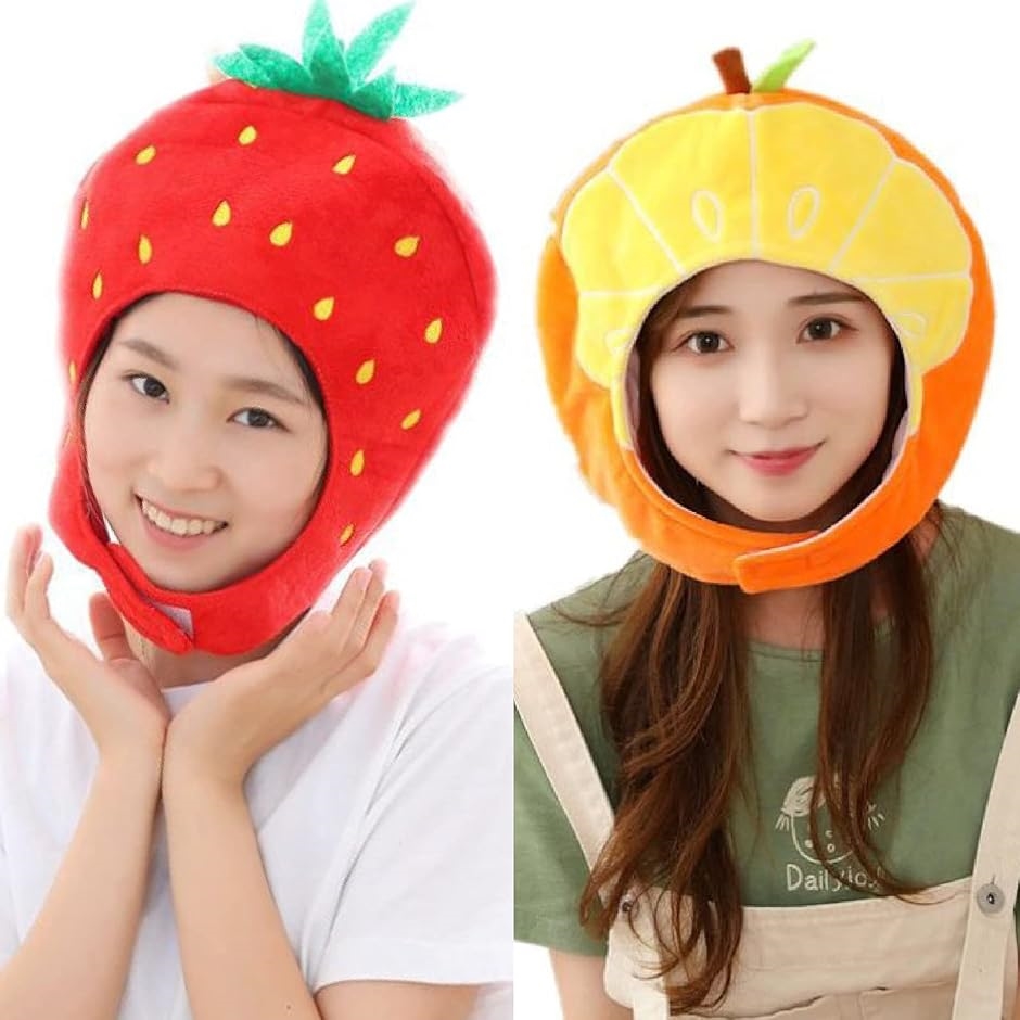 ハロウィン コスプレ かわいい フルーツ かぶりもの 果物 おもしろ 野菜 マスク( 赤いちご1個+オレンジ1個セット)｜zebrand-shop