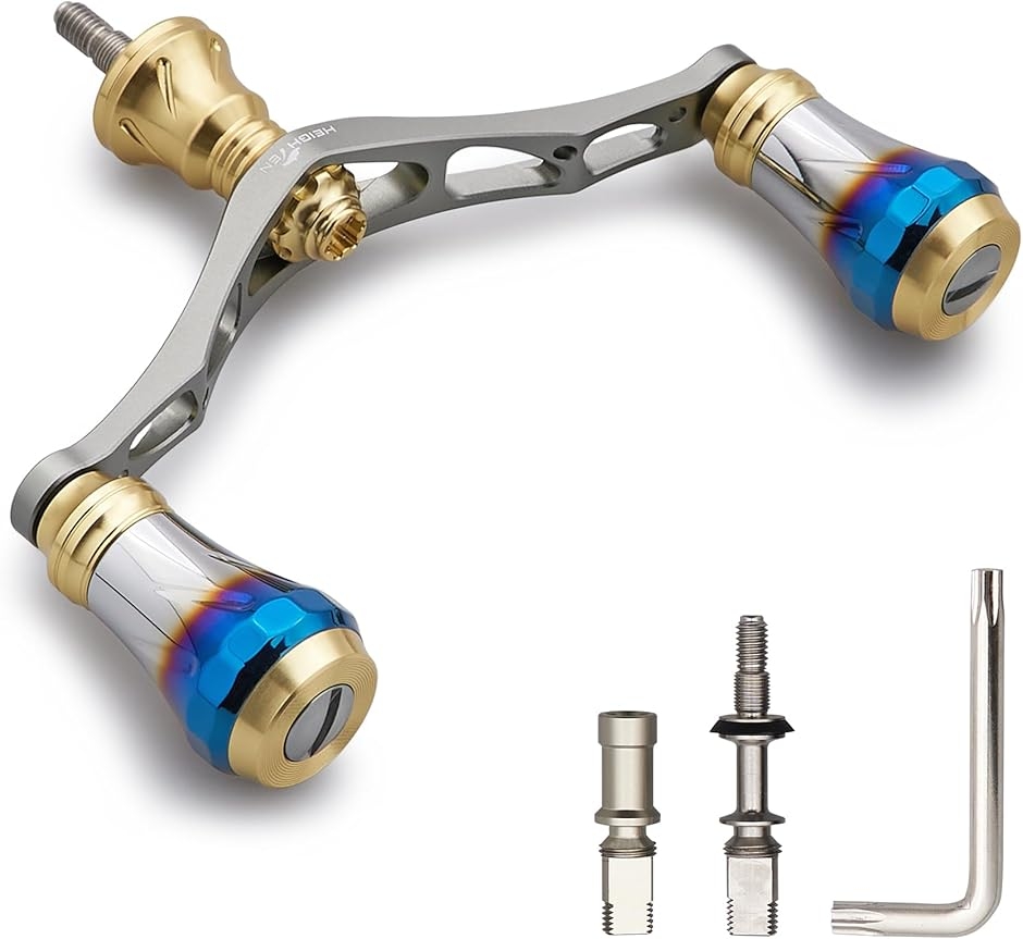 V1.0 95mm リール ハンドル 20mm ハンドルノブ 搭載 シマノ ダイワ MDM (V1.0 - ゴールド＆ガンメタル,  95mm)