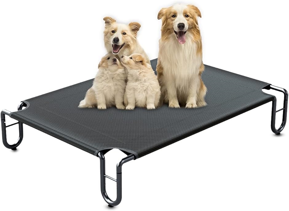 ペットベッド 高架ペットベッド 犬ベッド 脚つきコット型 高架式犬用ベッド 犬用折りたたみ( ブラック,  L)