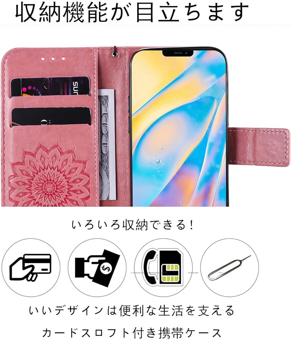 iphoneケース 手帳型ケース アイホン 手作り レザーPU 耐衝撃 マグネット式 MDM( ピンク,  iphone13 Pro Max)｜zebrand-shop｜05