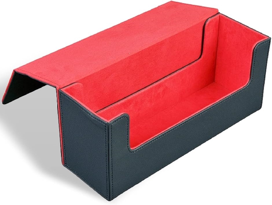 トレカ カードデッキ ケース 大容量 黒 レザー トレーディング ストレージボックス デッキホルダー( タイプB: 窓なし: 黒+赤)