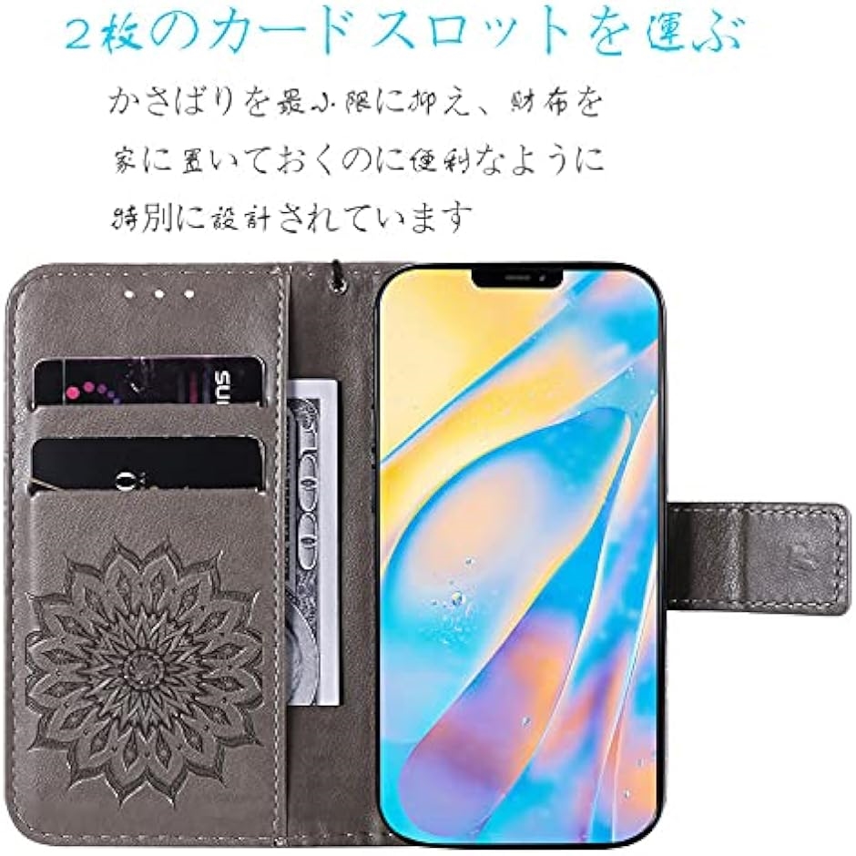 iPhone12proMaxケース 手帳型 花柄 アイフォン スマホケース 耐衝撃 MDM( グレー,  iphone12 Pro Max)｜zebrand-shop｜02