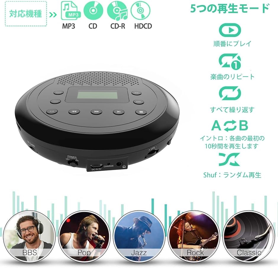 CDプレーヤー ポータブルcdプレーヤー LEDディスプレイ スピーカー内蔵