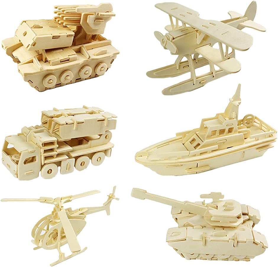 立体 恐竜 動物 木製 パズル 3D 立体パズル セット カラー 無色 工作 キット DIY 子供 大人 作る 玩具(戦闘車タイプA)｜zebrand-shop