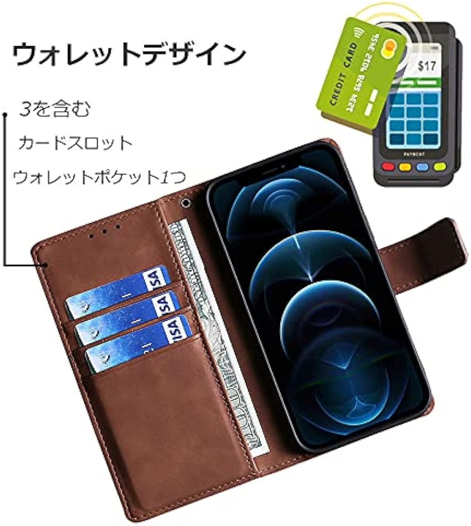 iPhoneケース手帳型 スマホケース アイフォン 携帯ケース 携帯カバー MDM( brown,  iphone 12promax)｜zebrand-shop｜02