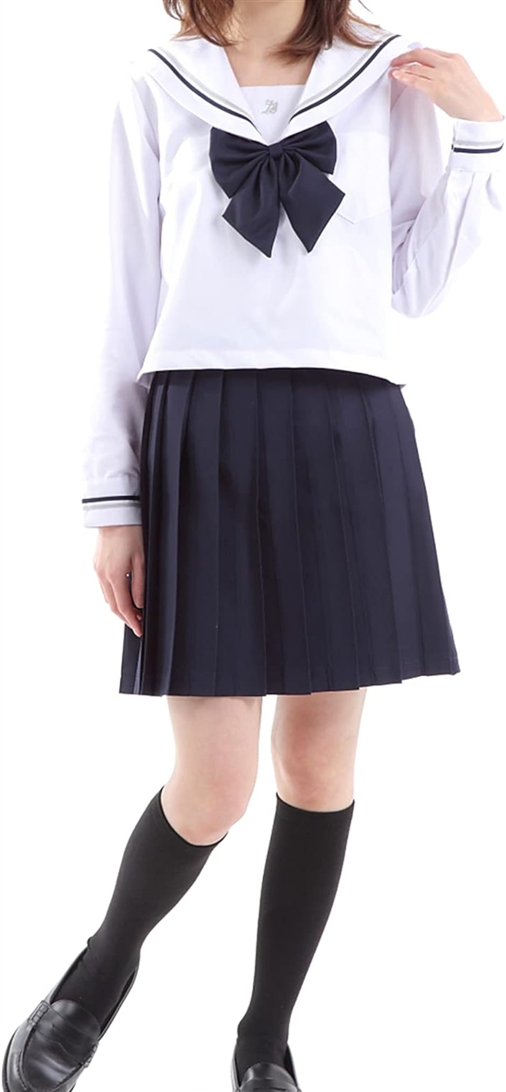 セーラー服 コスプレ トップス プリーツスカート スクールリボン( 長袖,  XL)