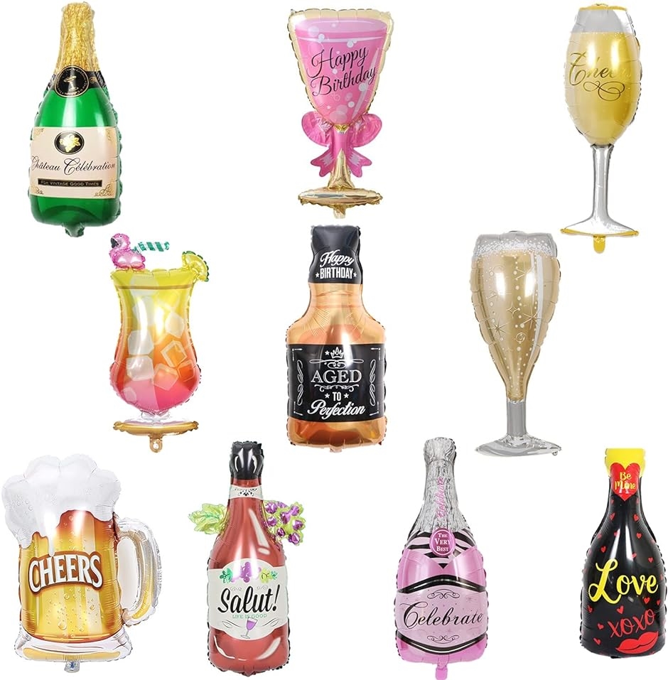 バルーン 10種 セット 風船 酒 アルミバルーン 販促 広告 アドバルーン 婚活 パーティ 飾りつけ( 10個)｜zebrand-shop