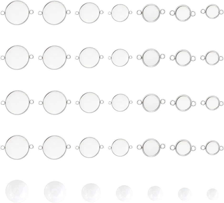 42個 7種サイズ ペンダントカボションセッティング ペンダントガラスカボション MDM( ステンレス色-42組,  7サイズ8-20mm)｜zebrand-shop