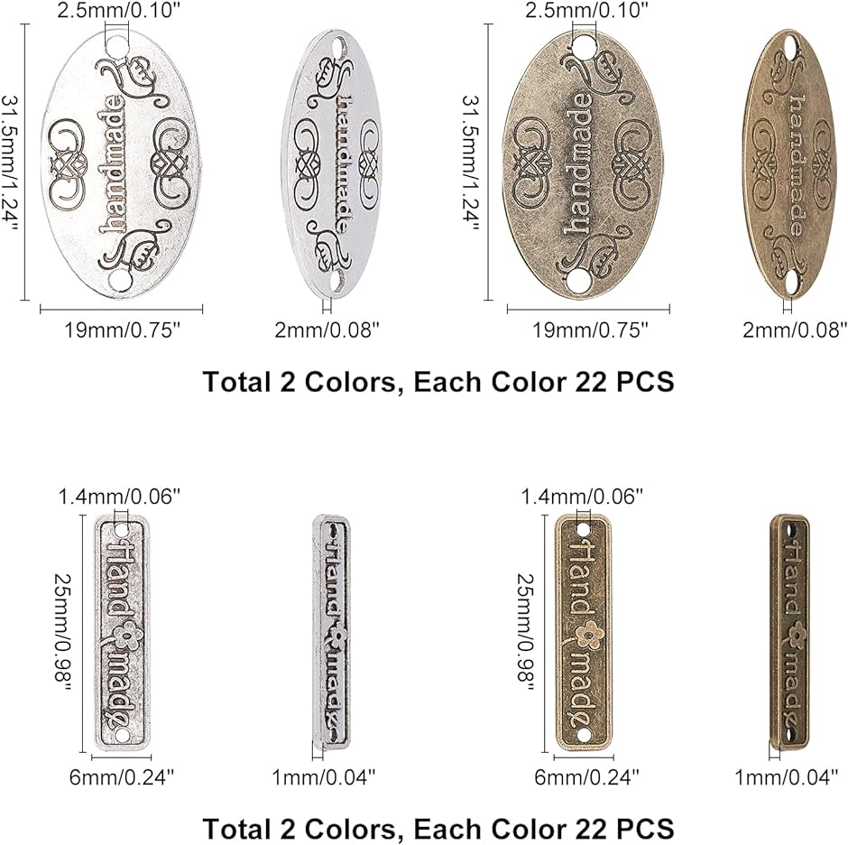 タグ チャーム メタルチャーム 刻印タグ 88個セット 刻印プレート 長方形 楕円形 2色 MDM( 金古美、銀古美)｜zebrand-shop｜02