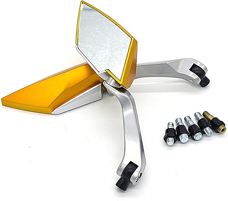 バイクミラー ダイヤモンドミラー オートバイ バックミラー 正ネジ逆ネジ 8ｍｍ 10mm( ゴールド,  14cm)｜zebrand-shop