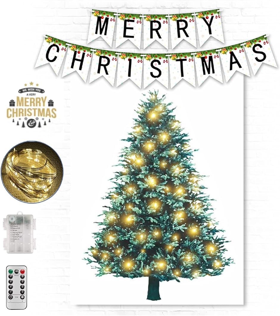 丸型LEDライト+ガーランド付き クリスマス タペストリー クリスマスツリー 飾り( A / 丸型L ...