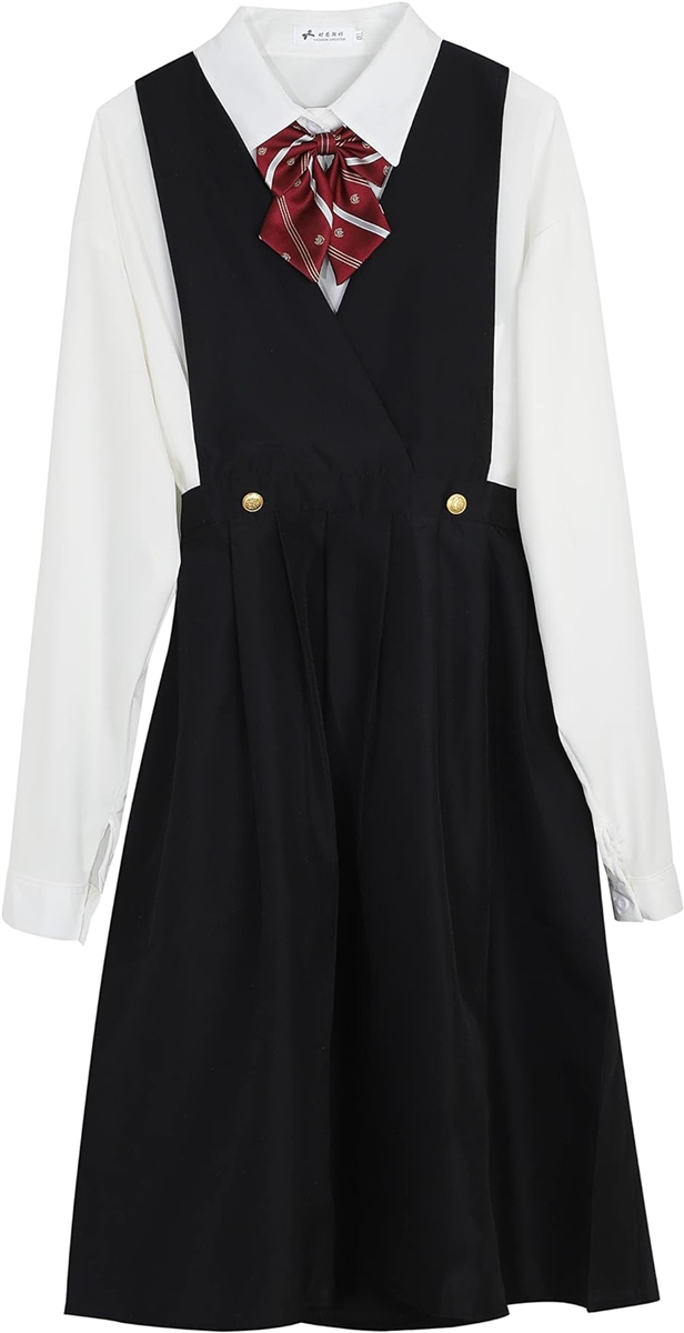 大きいサイズ ジャンスカ ジャンパースカート コスプレ ロリータ ファッション( B/ブラック/長袖ブラウス・リボンセット,  4XL)｜zebrand-shop