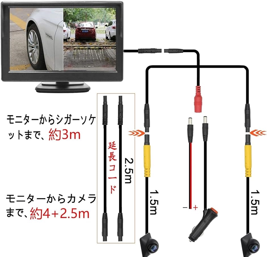 5インチモニター バックカメラセット サイド/フロンドカメラ AHD技術