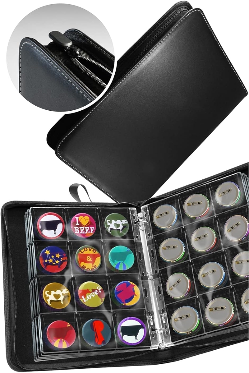 缶バッジ 収納 57mm フルカバー 120枚収納 PUレザー コレクション