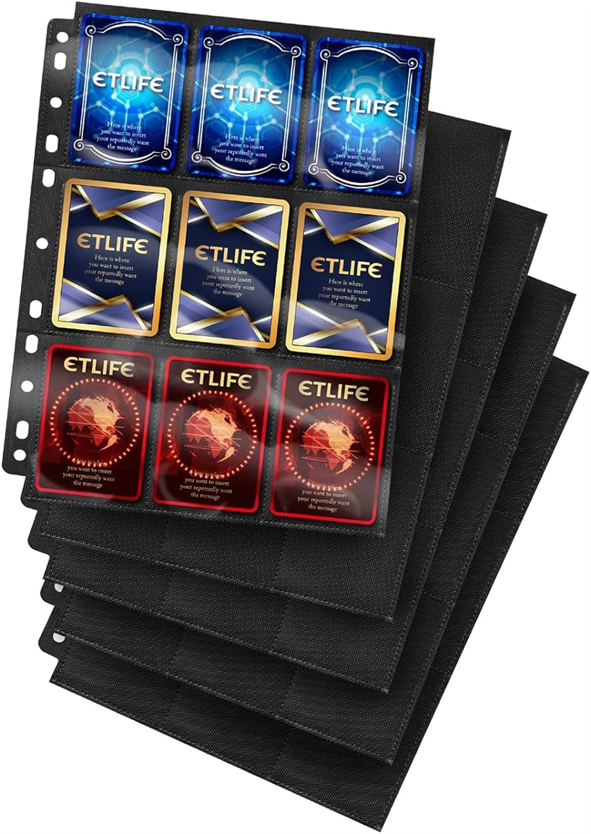 トレカ カードファイル リフィル 30枚入り 2穴/3穴/4穴/9穴 に対応 9ポケットリフィル ブラック( ブラック)｜zebrand-shop