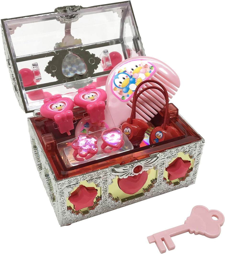 音が鳴る キラキラ ジュエリー ボックス 鍵付き おもちゃ 光る 宝石箱 イヤリング ヘアゴム 指輪 ヘアくし かわいい( 1個)｜zebrand-shop