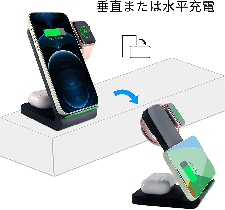 ワイヤレス充電器3in1 15W急速 置くだけ充電 Apple Watch/Airpods充電対応 iphone8 Galaxy MDM(黒)｜zebrand-shop｜04