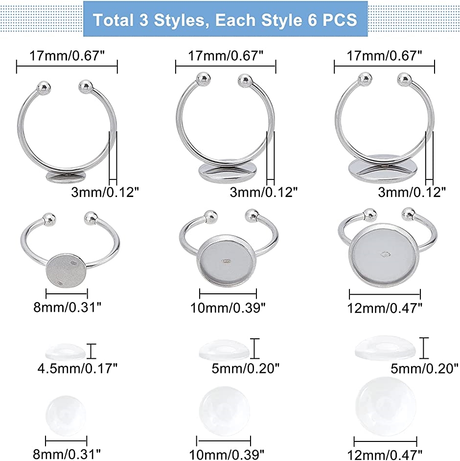約18個 3種 トレイ8/10/12mm 指輪ベゼル 指輪作り ステンレス MDM( ステンレス色-18個,  8/10/12mm)｜zebrand-shop｜05