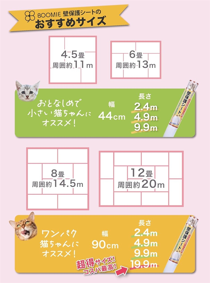 BOOMIEニャンとも不思議な壁保護シートはがせる 猫 壁紙保護 ひっかき