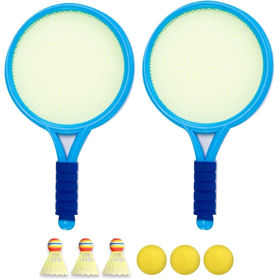 テニス バドミントン ラケット セット 子供 外遊び おもちゃ シャトル3個＋ボール3個(ブルー) 