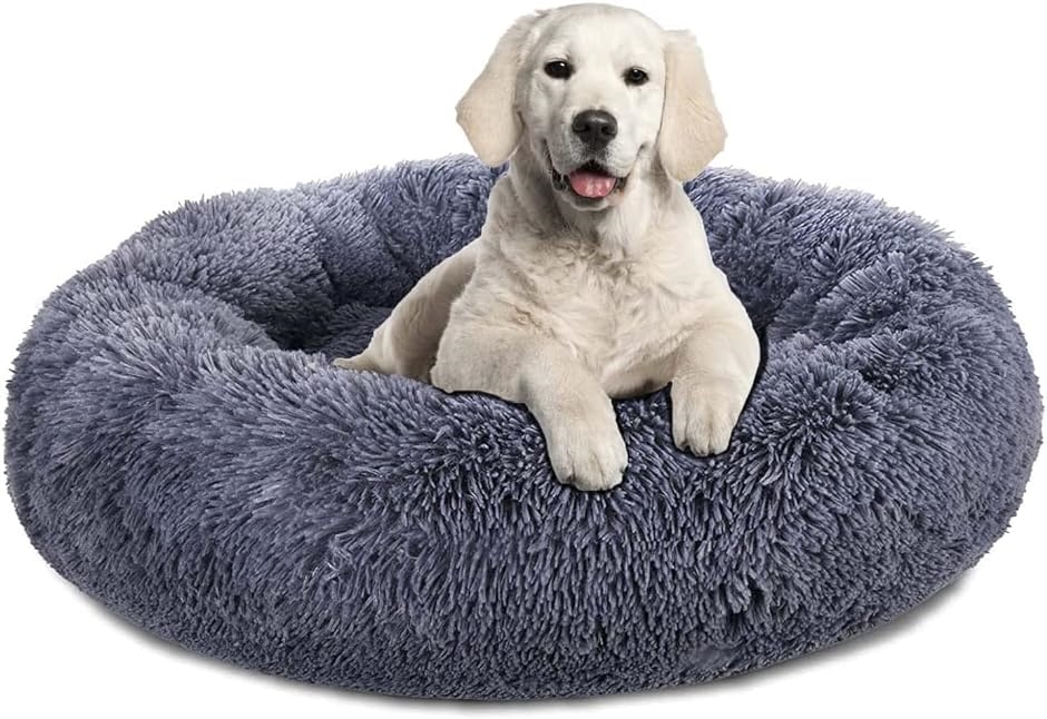 犬 ベッド ペット クッション 丸型 柔らかい 保温防寒 寒さ対策 ソフト マット 洗える 直径60cm( グレー,  ワンサイズ)