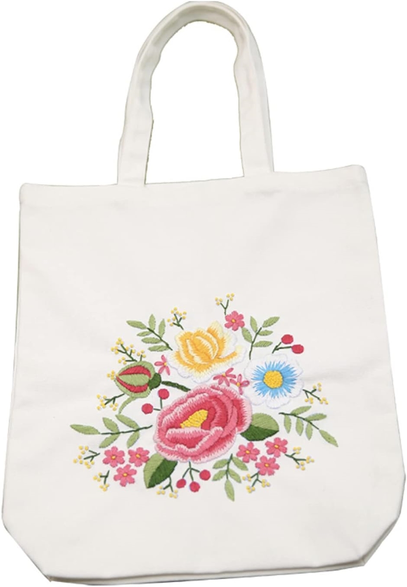 刺繍バッグキット 刺繍キット セット シンプル 手作り DIY 花柄 トートバッグ( ホワイト)｜zebrand-shop