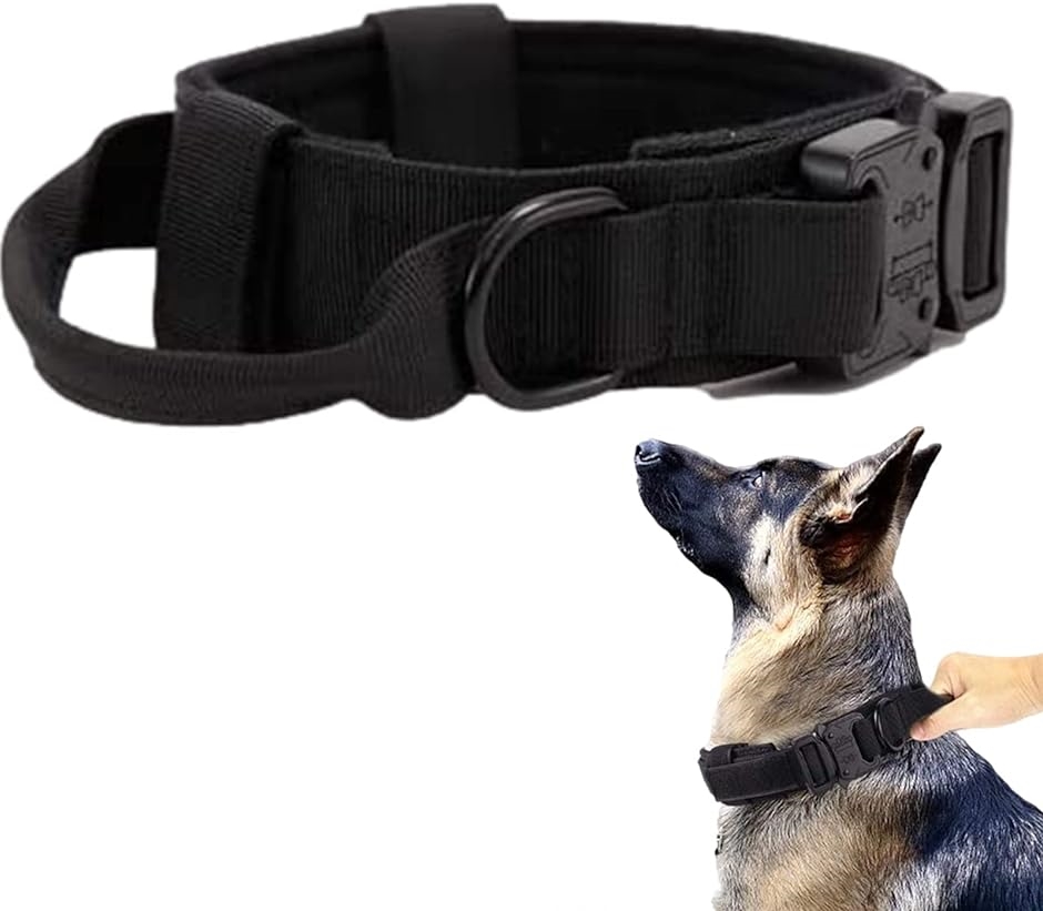 犬 首輪 グリップ ハンドル付き ナイロン製 調整可能 メタルDリング犬 ペット用品( ブラック,  XL)｜zebrand-shop