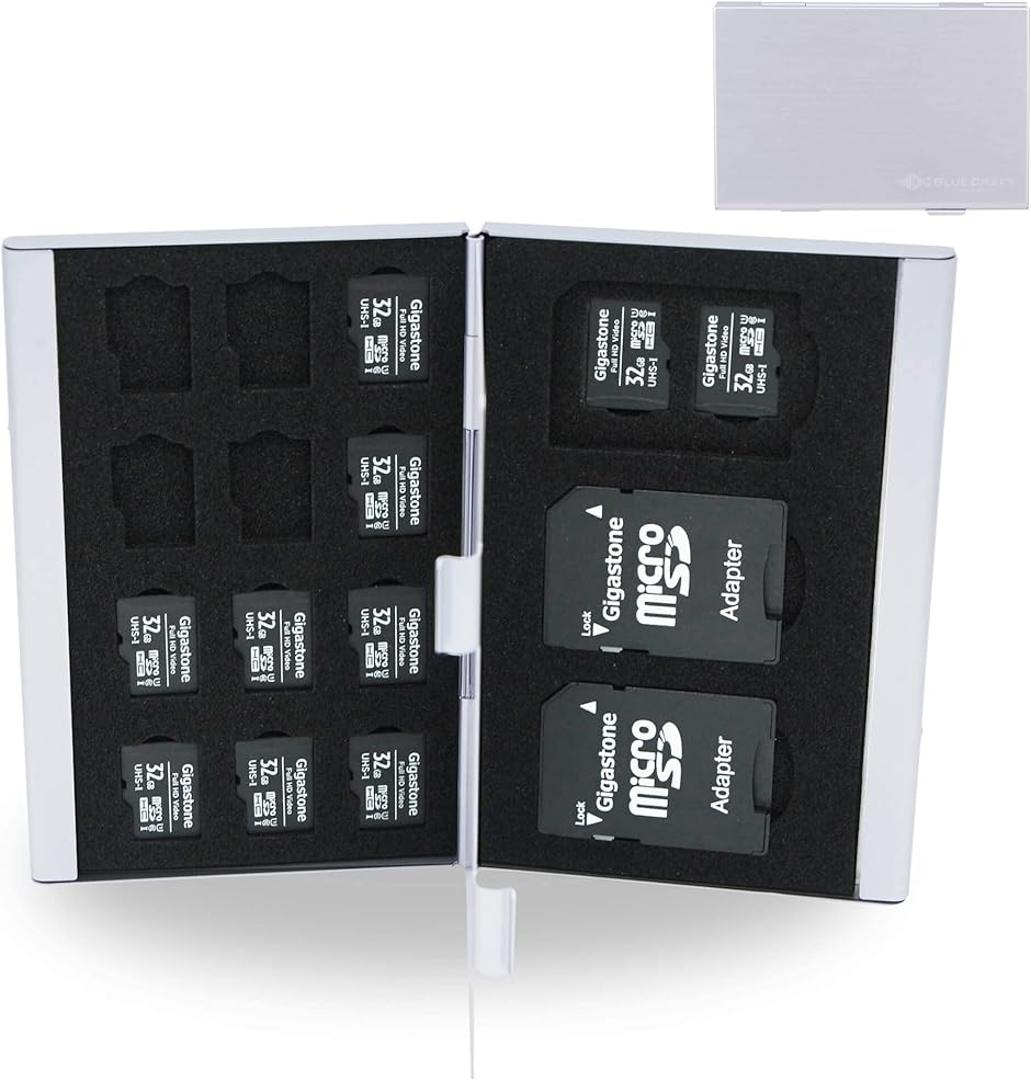 BLUECRAFT メモリーカード ケース microSD( シルバー,  両面 21枚収納「 SD3枚 + microSD18枚 」)