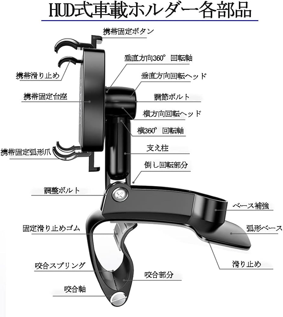 HUD式車載ホルダー 360度回転 クリップ式 日本語説明書 MDM( 四代目タイプ,  新タイプ2個)｜zebrand-shop｜07