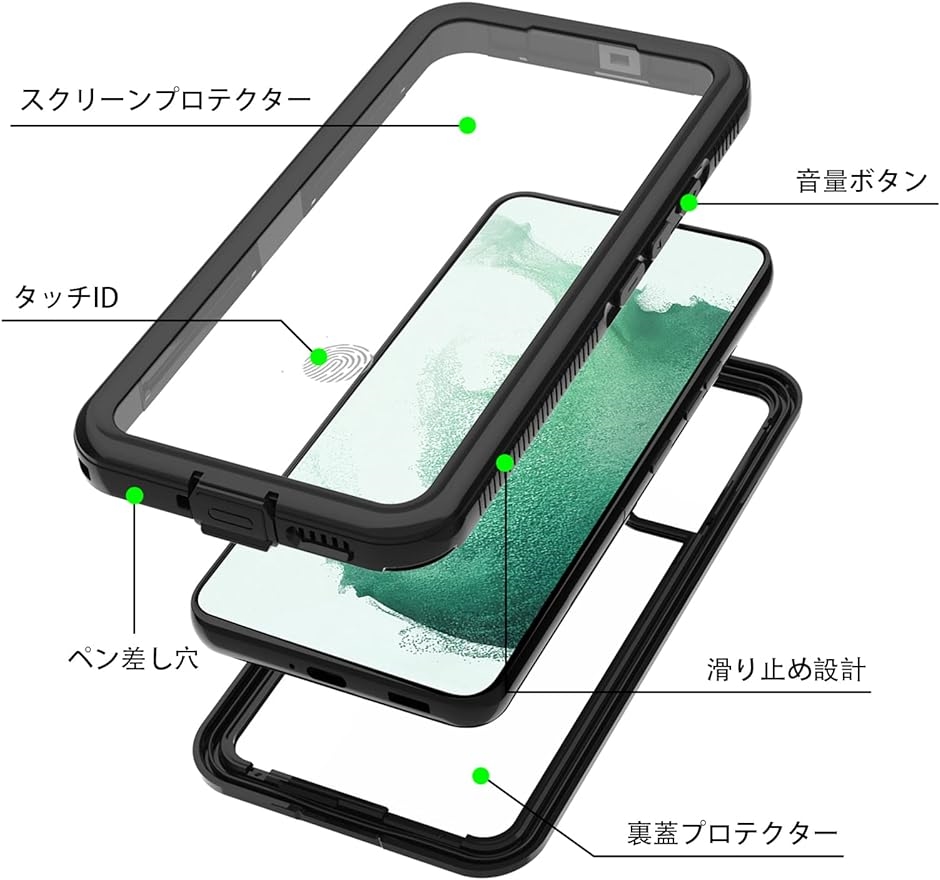 SamsungギャラクシーS22 Ultra スクリーンプロテクター付き防水ケース 防塵 MDM( S22black,  6.1 inches)｜zebrand-shop｜02