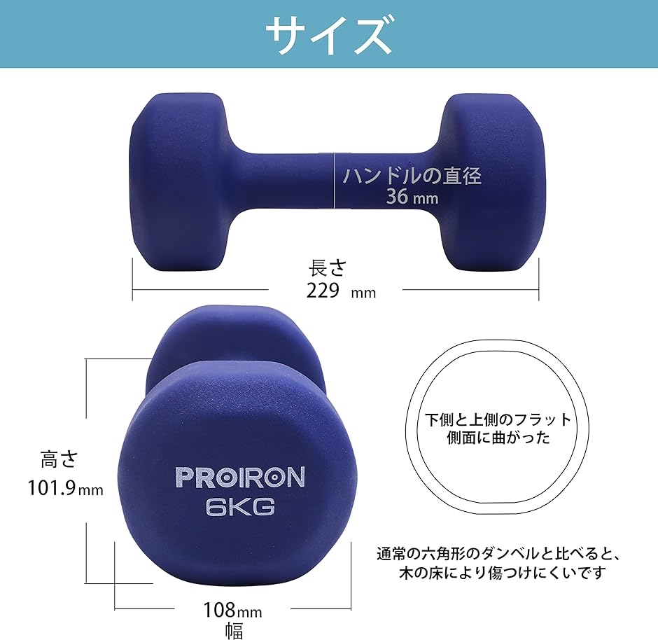 ダンベル 6kg 2個セット エクササイズ ネオプレンゴムコーティング 筋力トレーニング 筋トレ 鉄アレイ 鉄アレー( 6kgx 2)｜zebrand-shop｜02