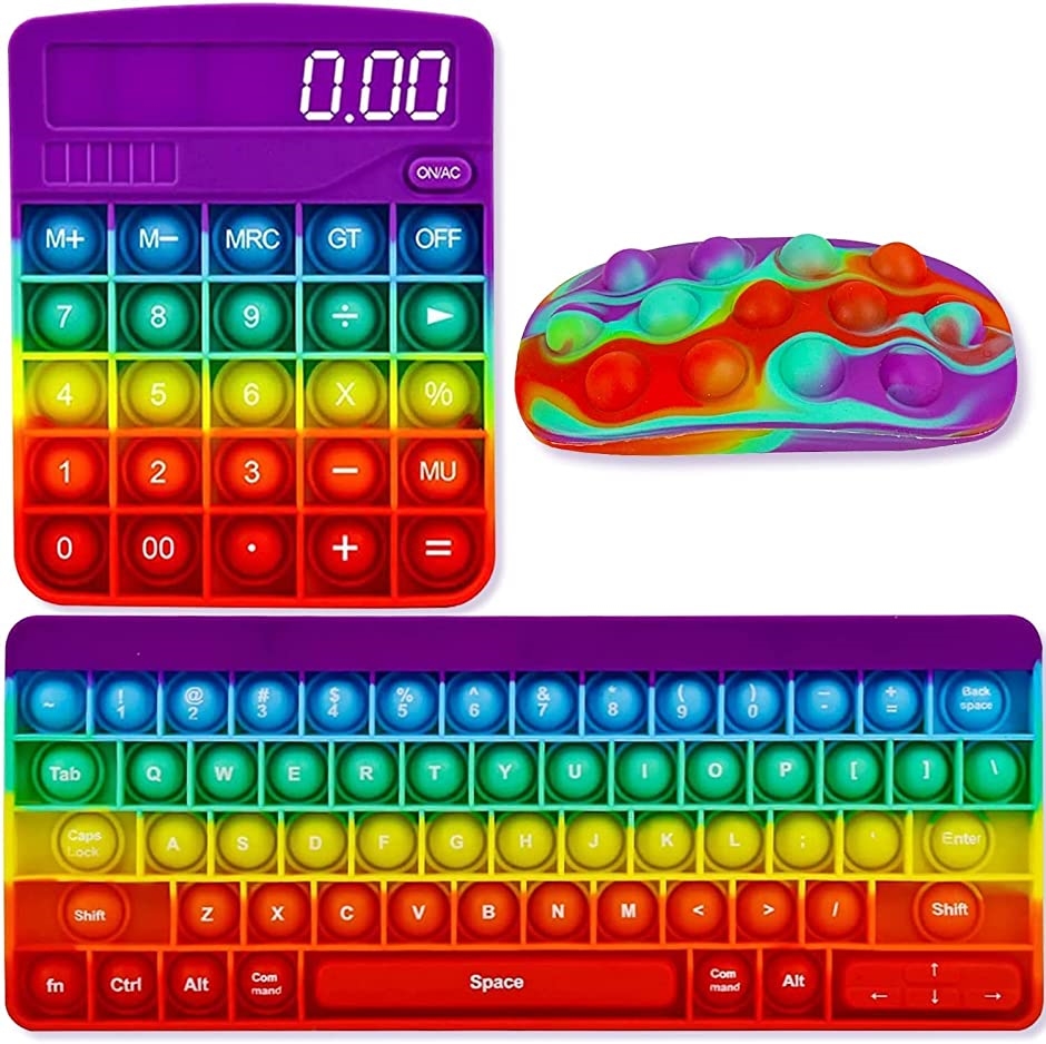 プッシュポップ バブル スクイーズ玩具 キーボード マウスと電卓 3個セット 文字付き 減圧グッズ 子供大人兼用 プレゼント キーボードC MDM
