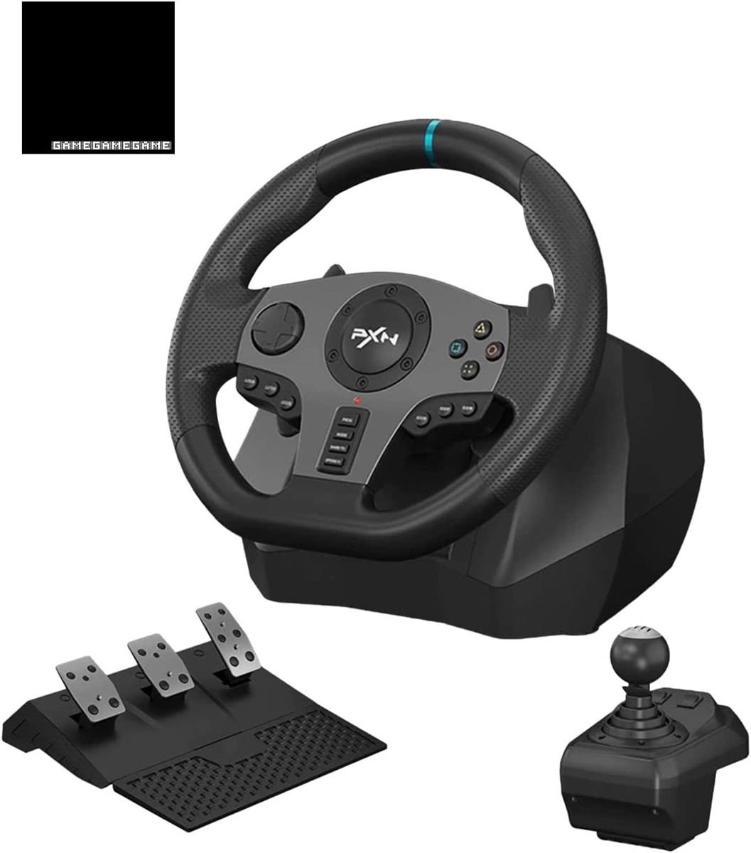 互換品 日本語説明書 V9 PC レーシングホイール 270 900度 マニュアルシフトレバー ペダル付き クロス( ブラック)