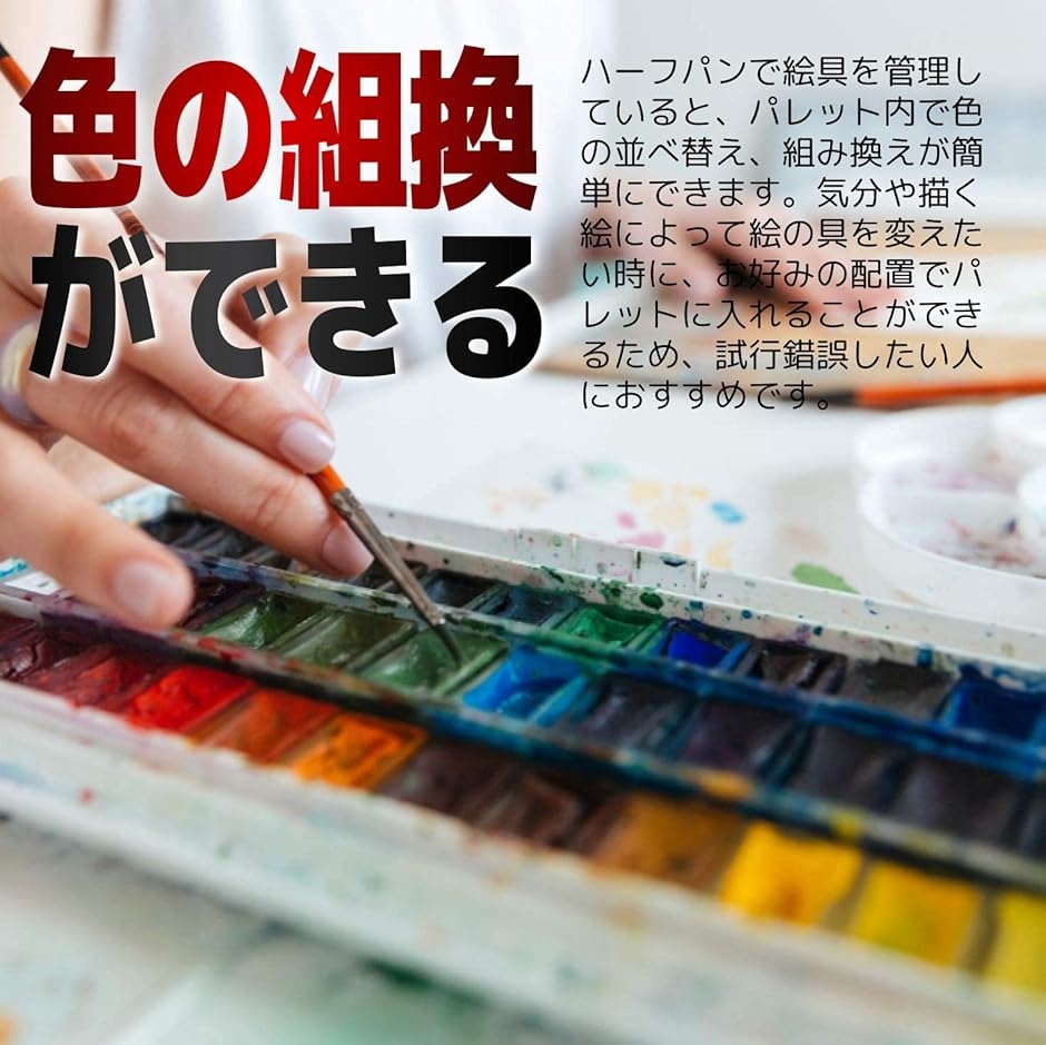 ハーフパン 水彩パン 絵の具 水彩画 顔料 塗料 保管 パレット 2ml 80個